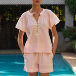 ROSE AND ROSE Cornflower Shell Shorts in Pink/White