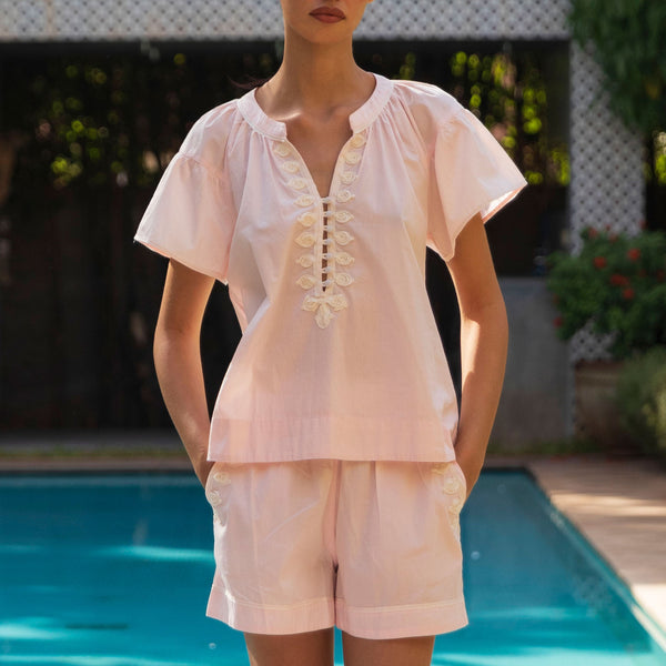 ROSE AND ROSE Cornflower Shell Shorts in Pink/White