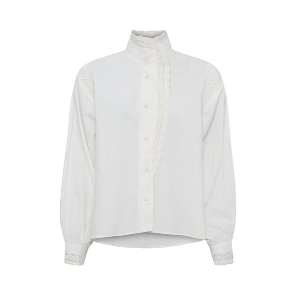 ANNE-MI Cloud Lace Detail Long Sleeve Shirt in White Sand