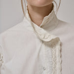 ANNE-MI Cloud Lace Detail Long Sleeve Shirt in White Sand