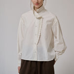 ANNE-MI Cloud Lace Detail Long Sleeve Shirt in White Sand
