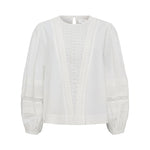 ANNE-MI Clover Long Sleeve Cotton Blouse in White Sand