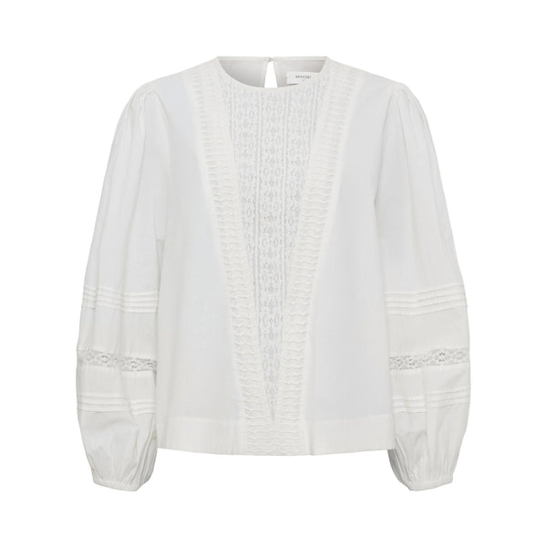 ANNE-MI Clover Long Sleeve Cotton Blouse in White Sand
