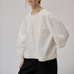ANNE-MI Clover Long Sleeve Cotton Blouse in White Sand