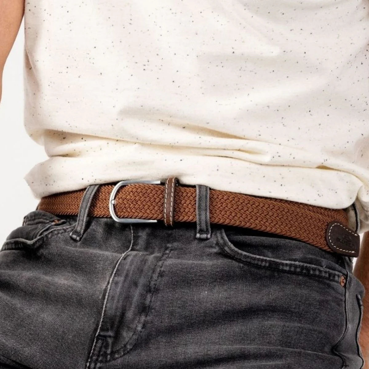 BILLYBELT Elastic Woven Belt in Camel Brown