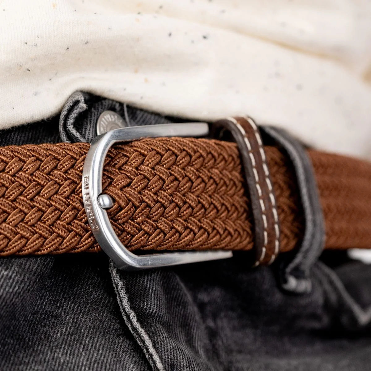 BILLYBELT Elastic Woven Belt in Camel Brown