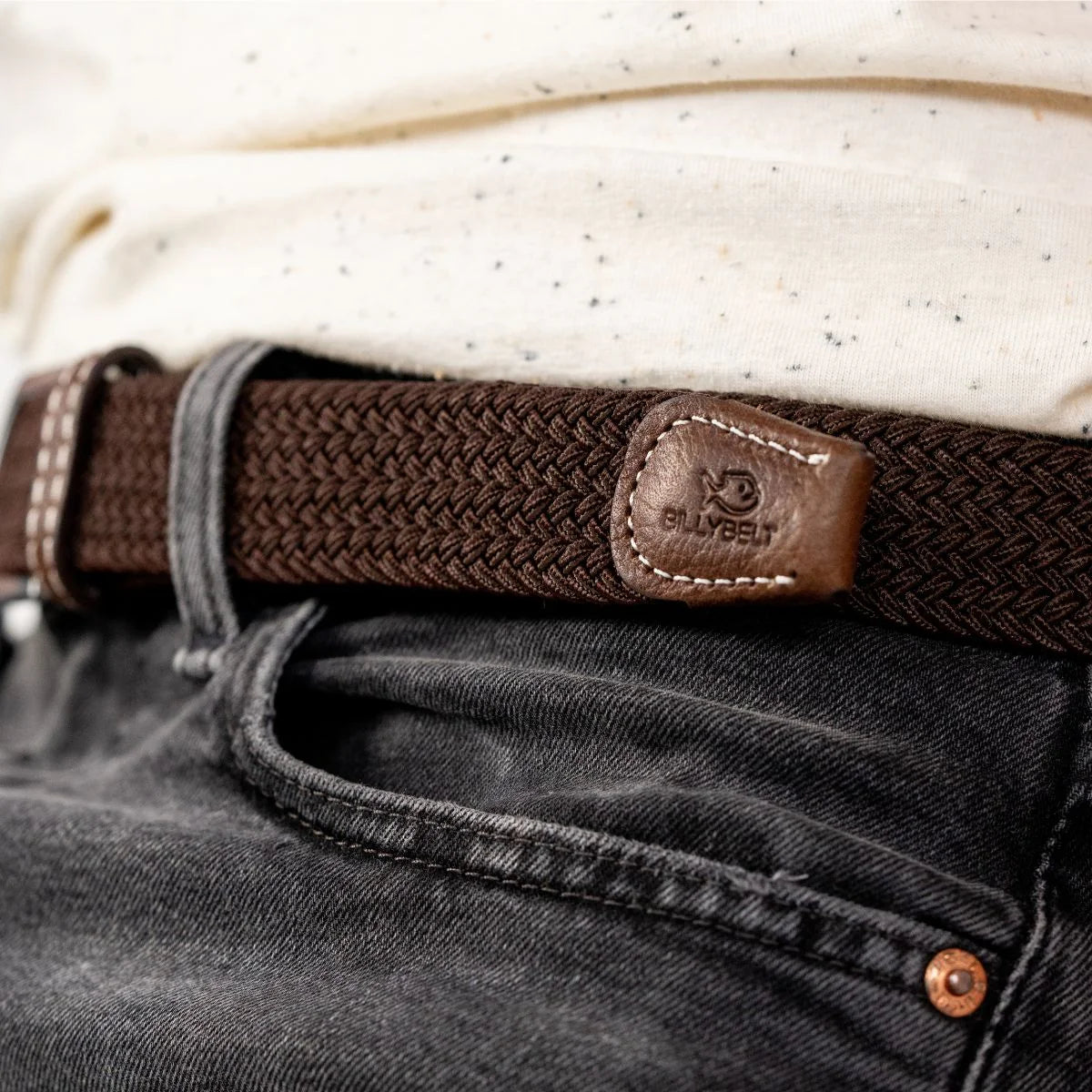 BILLYBELT Elastic Woven Belt in Leaf Brown