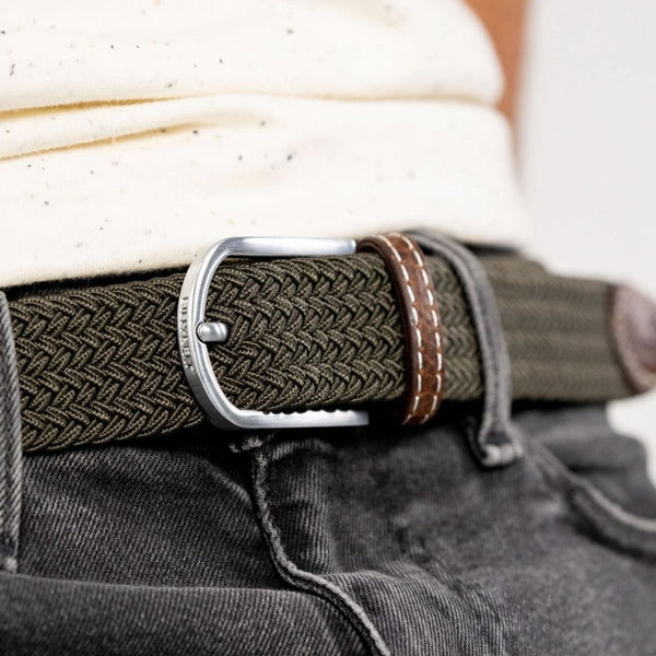 BILLYBELT Elastic Woven Belt in Vert/Kaki