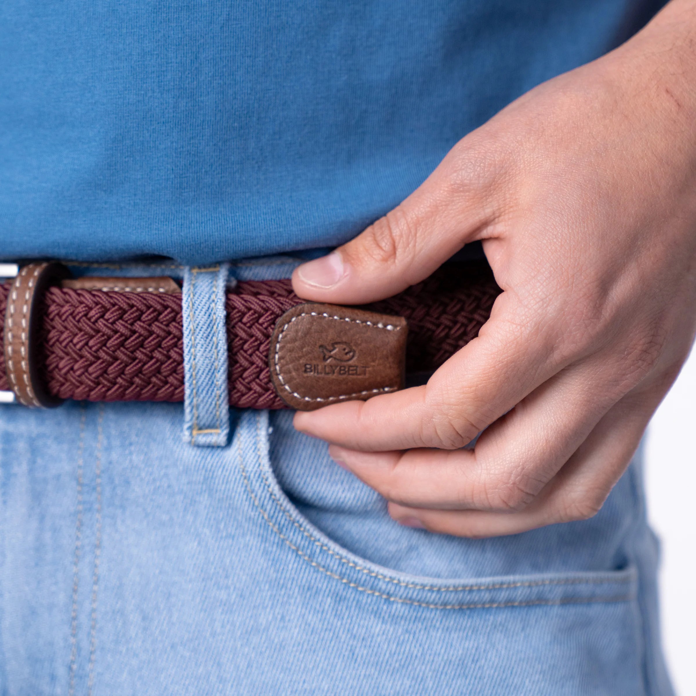 BILLYBELT Elastic Woven Belt in Wine Red