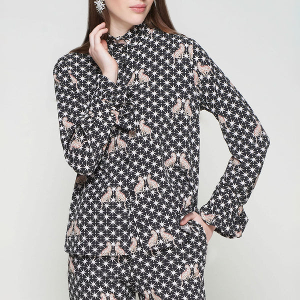 VILAGALLO Shirt with Leopards in Black
