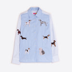 VILAGALLO Striped Shirt with Dogs in Blue/White