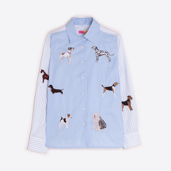 VILAGALLO Striped Shirt with Dogs in Blue/White