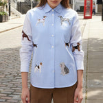 VILAGALLO Striped Shirt with Dogs in Blue/White