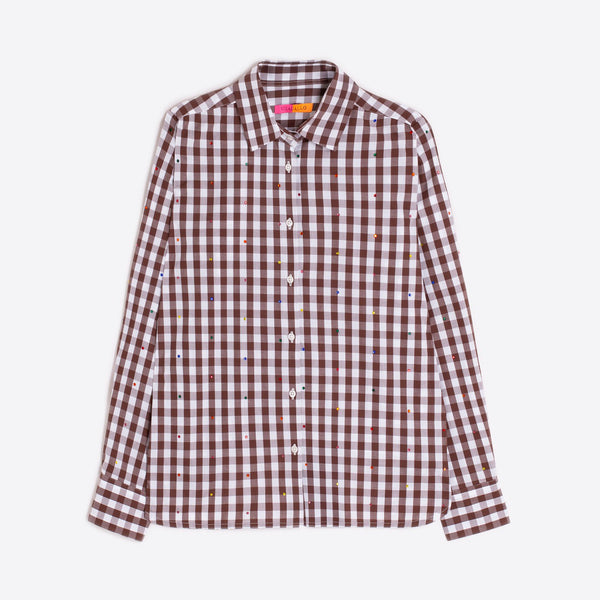 VILAGALLO Embellished Checked Shirt in Brown