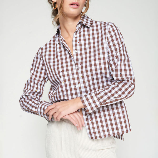 VILAGALLO Embellished Checked Shirt in Brown