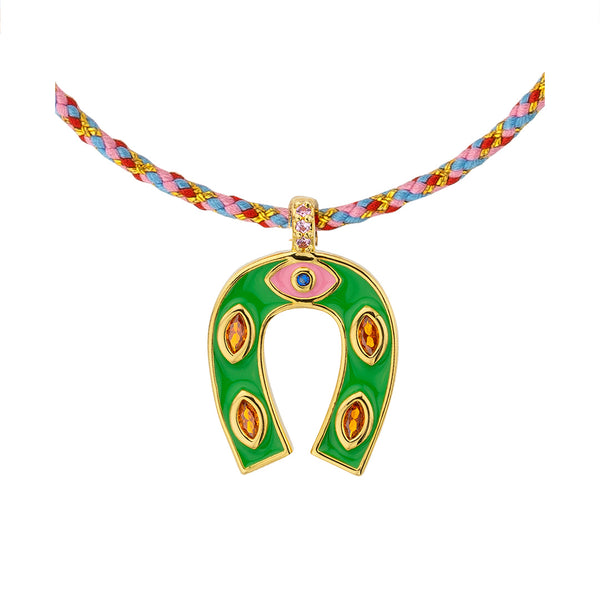 MYA BAY Mini Horseshoe Necklace in Green & Gold