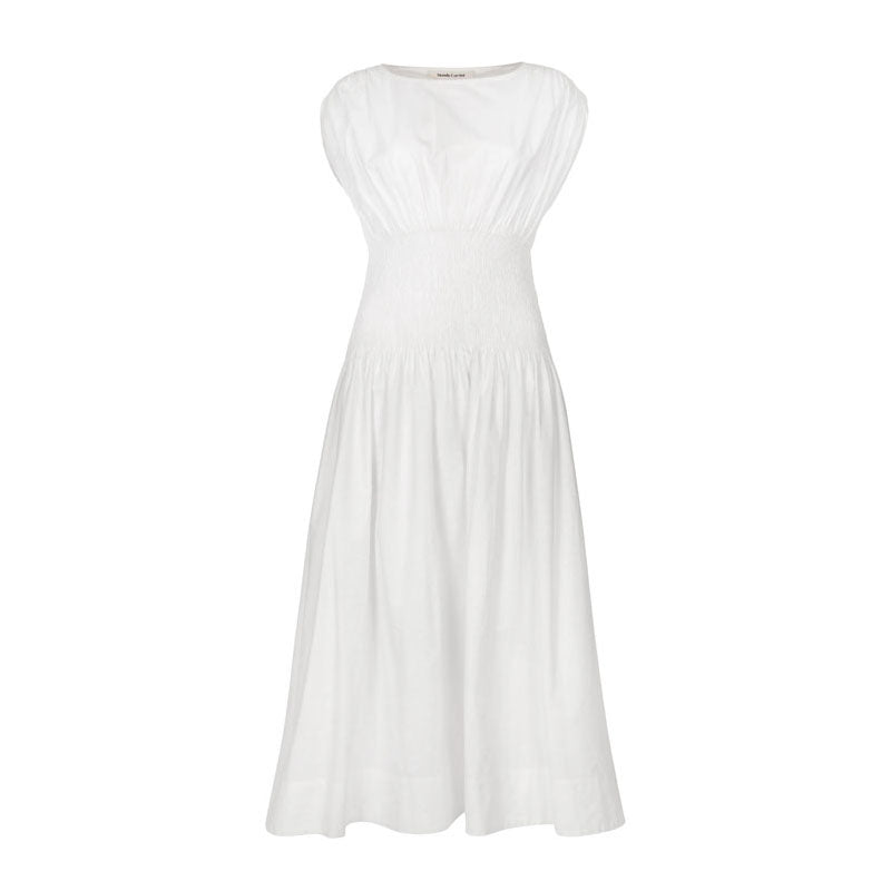 MONDO CORSINI Penelope Cotton Gathered Waist Dress in White