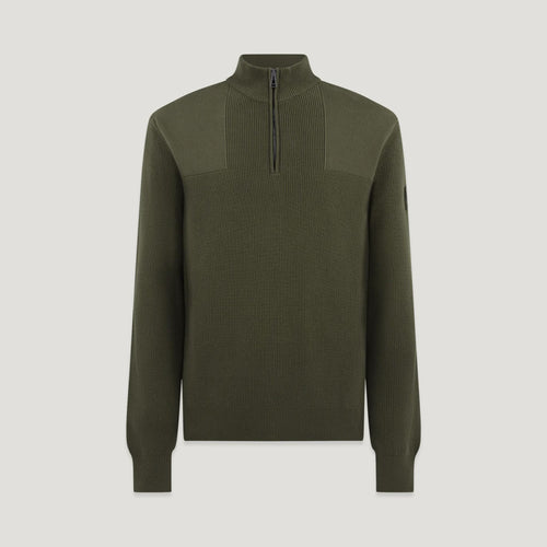BELSTAFF Commander Quarter Zip Jumper in True Olive