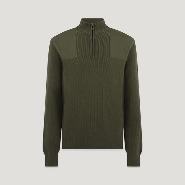 BELSTAFF Commander Quarter Zip Jumper in True Olive