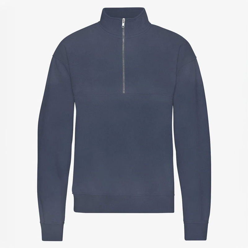 COLORFUL STANDARD Organic Quarter Zip Jumper in Neptune Blue