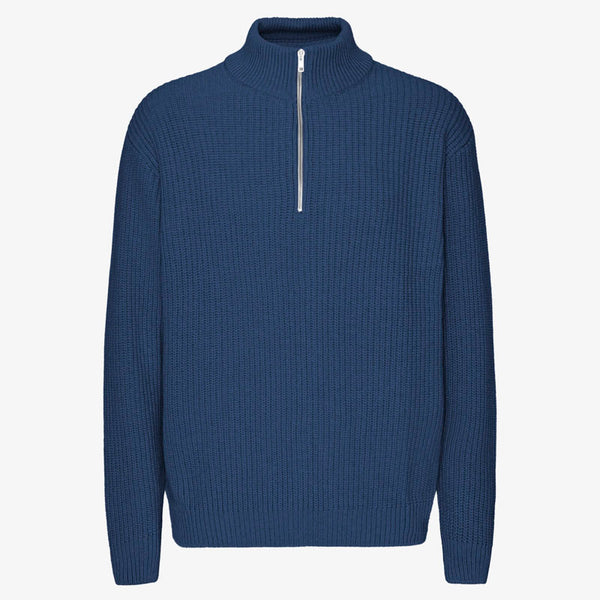 COLORFUL STANDARD Merino Quarter Zip in Marine Blue