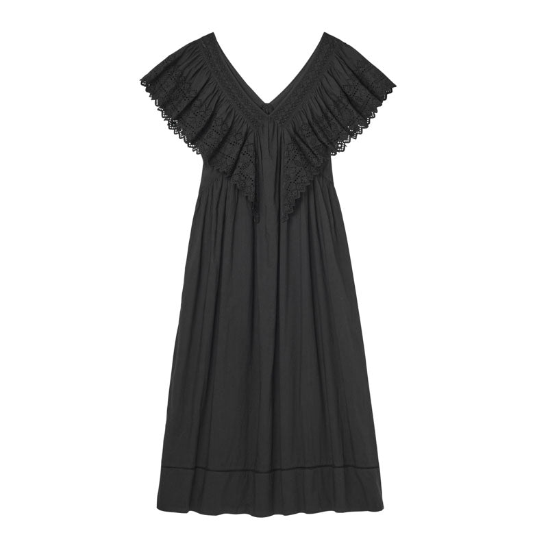 FAUNE Camelia Cotton Dress in Black