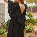 FAUNE Camelia Cotton Dress in Black