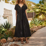 FAUNE Camelia Cotton Dress in Black