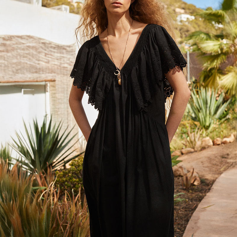 FAUNE Camelia Cotton Dress in Black