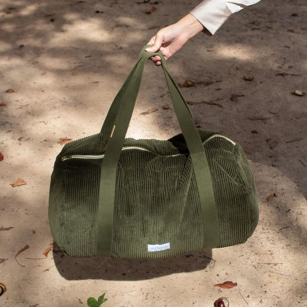 LES PENSIONNAIRES Corduroy Bowling Bag in Caper Green