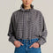 V DE VINSTER Pablo Stripe Ruffle Neck Blouse in Tartan Blue