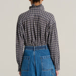 V DE VINSTER Pablo Stripe Ruffle Neck Blouse in Tartan Blue