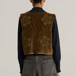 V DE VINSTER Isaac Embroidered Velvet Waistcoat in Khaki