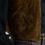 V DE VINSTER Isaac Embroidered Velvet Waistcoat in Khaki