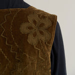 V DE VINSTER Isaac Embroidered Velvet Waistcoat in Khaki