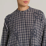 V DE VINSTER Pablo Embellished Stripe Shirt in Tartan Blue