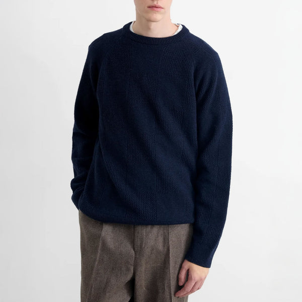 EDMMOND STUDIOS Checkmate Sweater in Plain Navy