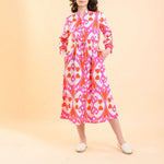HANDPRINT DREAM APPAREL Clara Dress in Ikat Pink/Orange