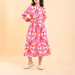 HANDPRINT DREAM APPAREL Clara Dress in Ikat Pink/Orange