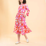 HANDPRINT DREAM APPAREL Clara Dress in Ikat Pink/Orange