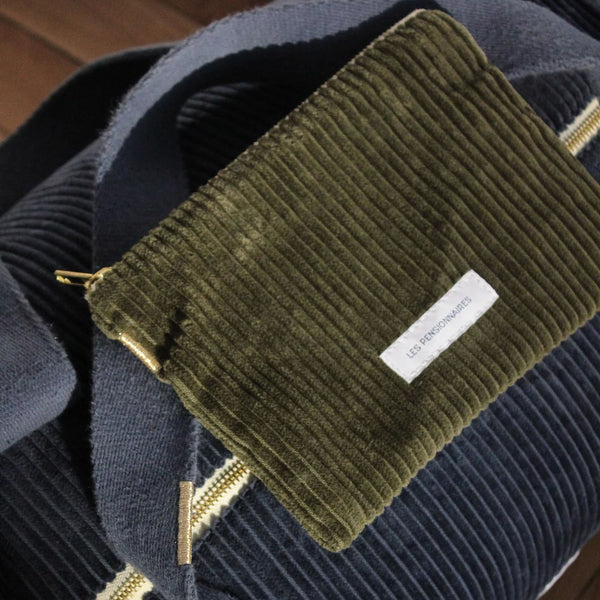 LES PENSIONNAIRES Corduroy Small Pouch Bag in Caper Green