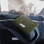 LES PENSIONNAIRES Corduroy Small Pouch Bag in Caper Green
