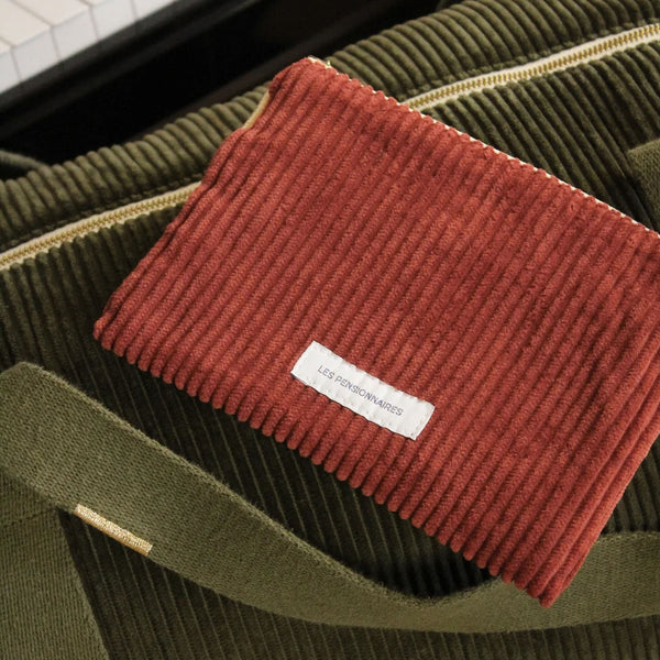 LES PENSIONNAIRES Corduroy Small Pouch in Rust Red