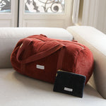 LES PENSIONNAIRES Corduroy Bowling Bag in Rust Red