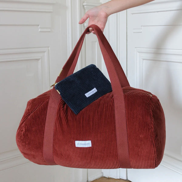 LES PENSIONNAIRES Corduroy Bowling Bag in Rust Red