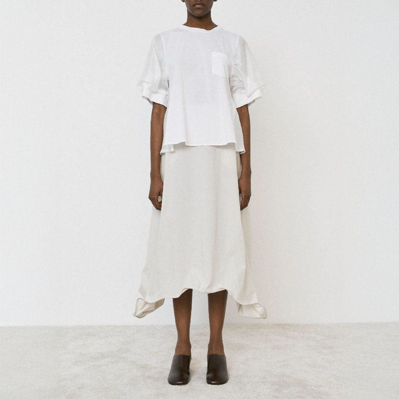 MEI MEIJ Round Neck Flowy Top in Off White