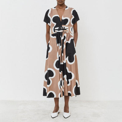 MEI MEIJ V-Neck Midi Dress in St Sudan/Black