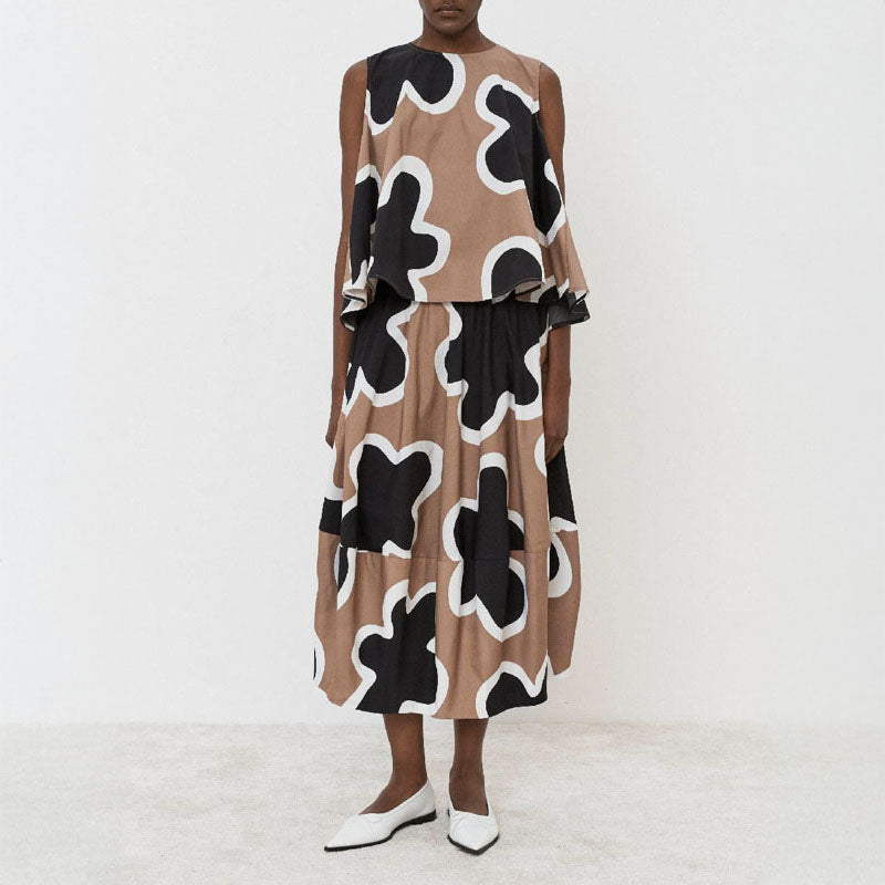 MEI MEIJ Flowy Midi Skirt in Sand/Black