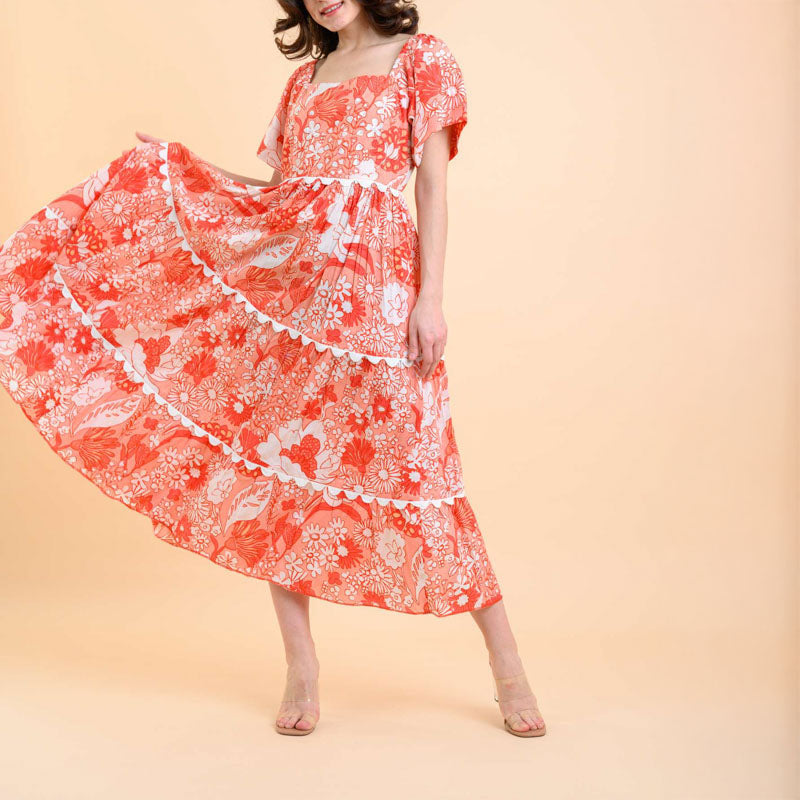 HANDPRINT DREAM APPAREL Colleton Dress in Rory Coral