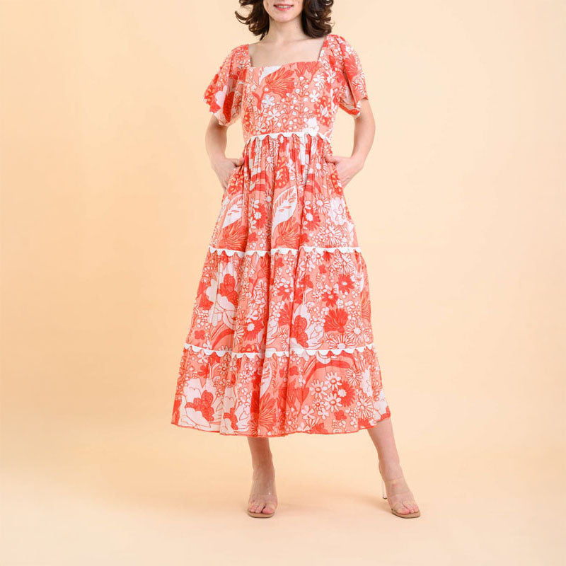 HANDPRINT DREAM APPAREL Colleton Dress in Rory Coral